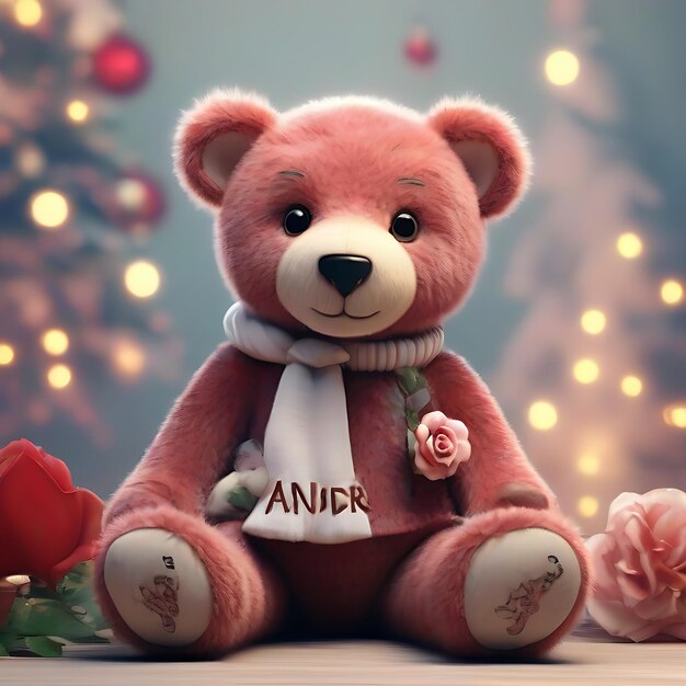 Name Andrea A ROSE CHRISTMAS stocking with a cute little BOY teddy bear