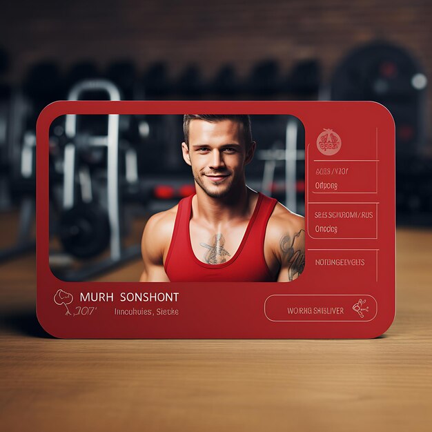 Photo name card fitness center business card bold red color matte laminated bussines concept idea