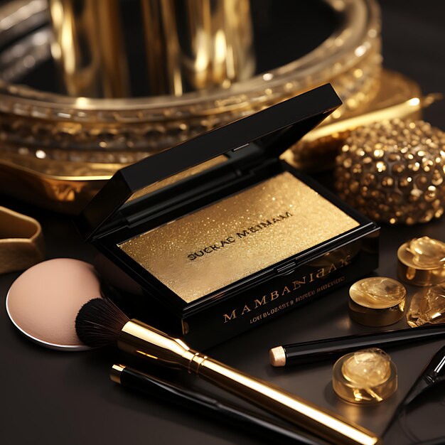 Photo name card makeup artist business card glamorous gold color shimmering bussines concept idea