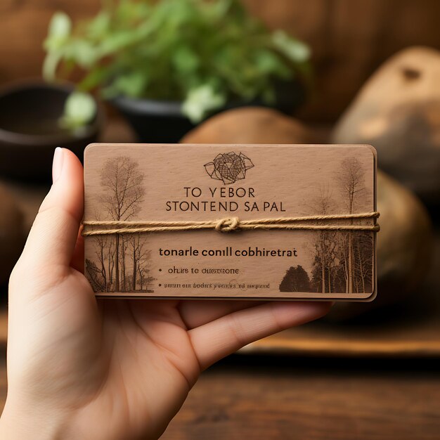 Photo name card yoga teacher training business card earthy brown color textu bussines concept idea