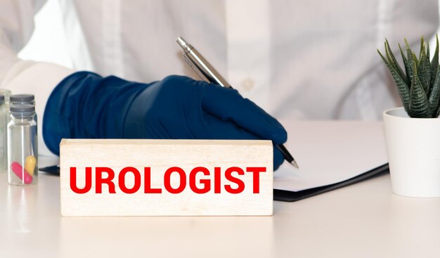 Name plate on a desk with the engraving Urologist