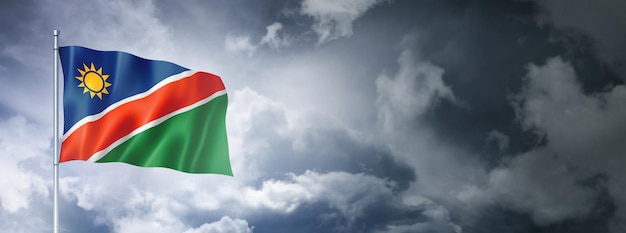 Namibian flag on a cloudy sky