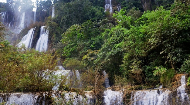 Namtok Thi Lo Su Waterfall largest highest waterfalls at Thailand in jungle forest of Umphang Wildlife Sanctuary for thai people foreign travelers travel visit relax in Umphang city at Tak Thailand