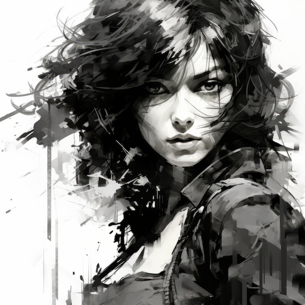 Photo nancy highly detailed black and white illustration in yoji shinkawa style