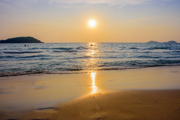 Nang Ram Beach in Thailand, Sea and island in the evening.