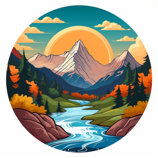 Nanga Parbat Landscape With Waterfall And Trees Round Logo Image