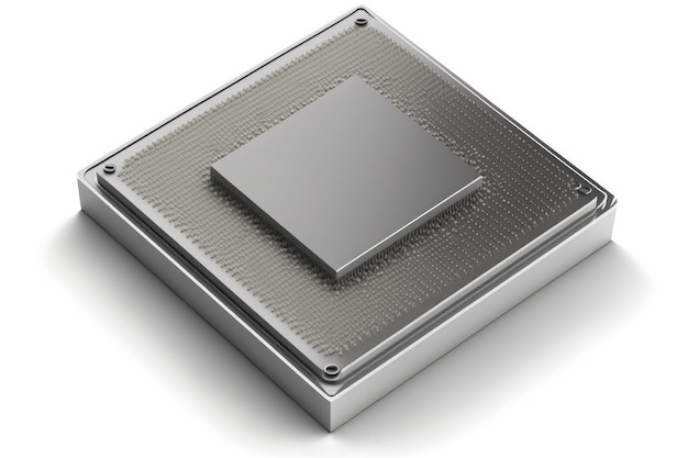 Фото Наночип в виде маленького серого квадрата, выделенного на белом фоне, с нанотехнологиями, созданными остроумием
