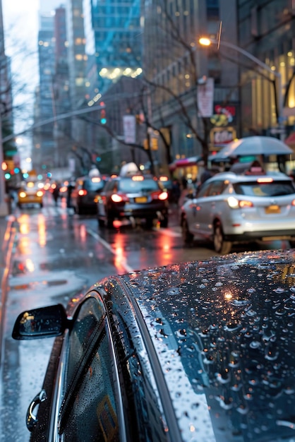 Photo nanocoated car windows repel water droplets reducing water stains and improving visibility during ra