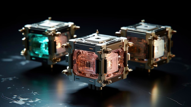 Photo nanosatellites miniature spacecraft advanced technology innovative design low cost space exploration created with generative ai technology