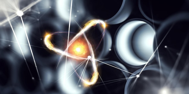 写真 ナノテクノロジー、分子および原子モデルの画像。ミクストメディア