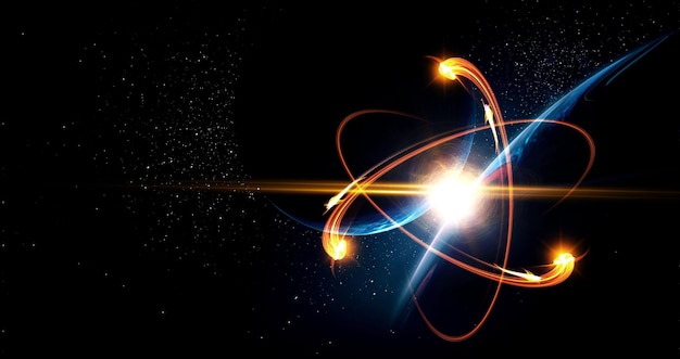 ナノテクノロジー、分子および原子モデルの画像。ミクストメディア