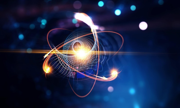 Photo nanotechnology, molecule and atom model image. mixed media