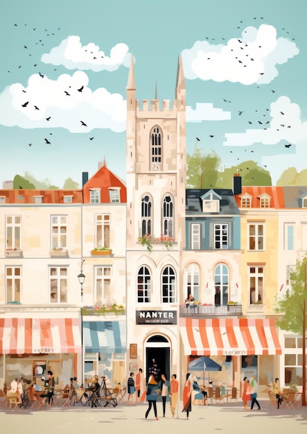 Nantes, een levendige stad, tot leven gebracht door kunstzinnige illustraties