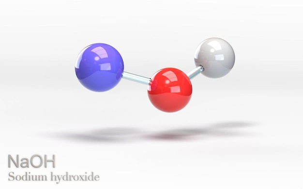 Naoh sodium hydroxide molecule with sodium oxygen and hydrogen\
atoms 3d rendering