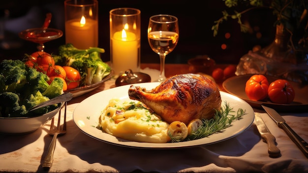 Foto sfondo di cibo per la cena con tovagliolo