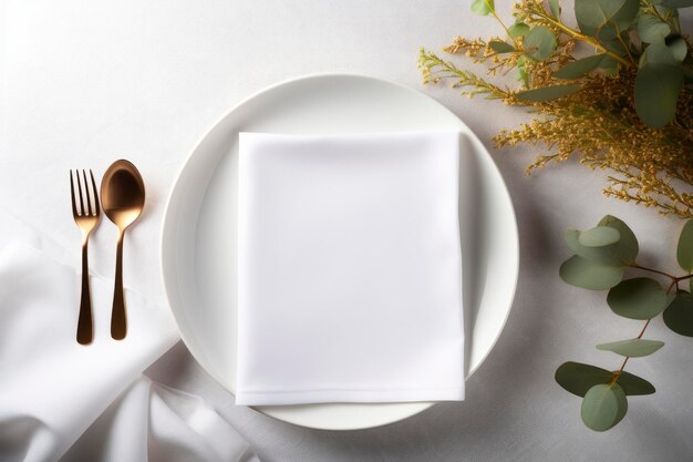 Photo napkin on the plate vibes copy space mockup