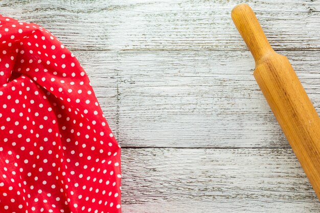 Napkin and rolling pin on the table