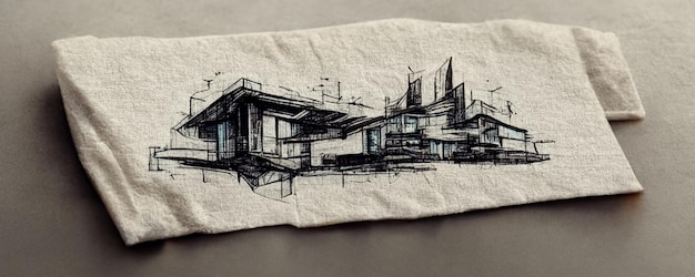 A napkin with a drawing of a house on it