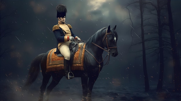 Foto ritratto dell'imperatore francese napoleone bonaparte sul cavallo personaggio famoso