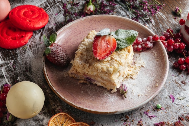 Napoleon cake with fresh strawberry