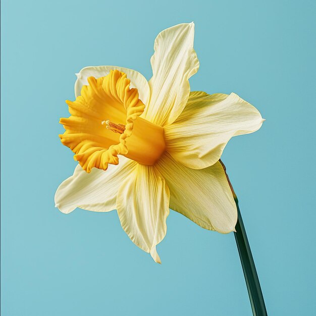 Narcis op een blauwe achtergrond Concept van voorjaarsbloei en levendigheid