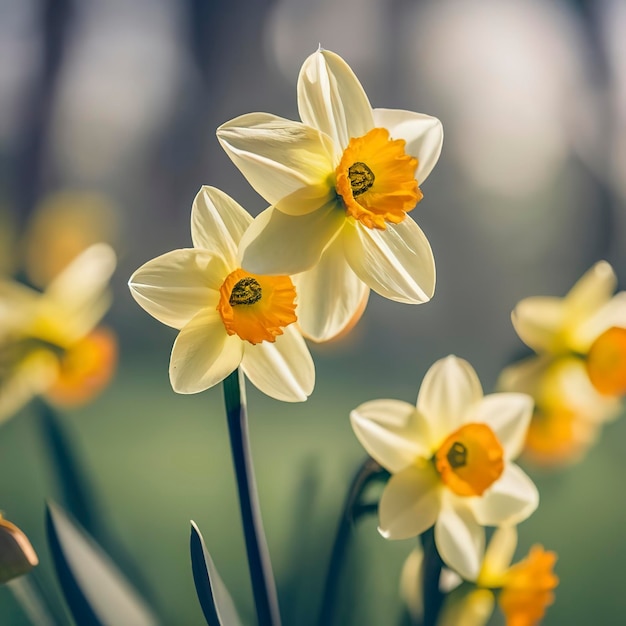 narcissen in prachtig natuurlijk landschap met bokeh op achtergrond