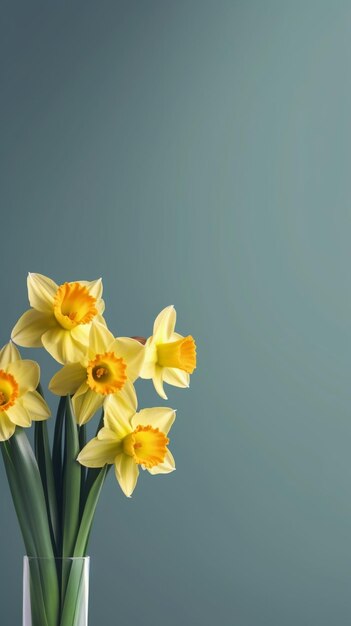 Narcissus van gele kleur in metalen vaas Bloemen natuurlijke achtergrond Ondiepe focus Generatieve AI