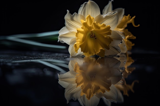 Narcissusbloem weerspiegelde schoonheid jeugdverloop van tijd Minimalisme generatieve IA