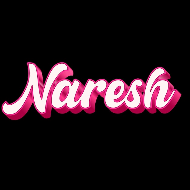 Naresh Typography 3D Design Pink Black White Background Photo JPG