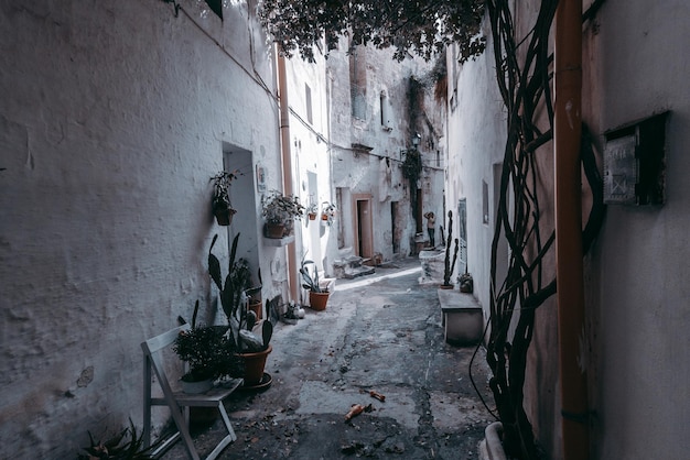 Foto stretto vicolo in mezzo agli edifici della città