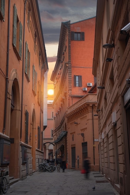 Narrow ancient streets of Bologna