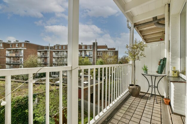 Narrow balcony with chair and door