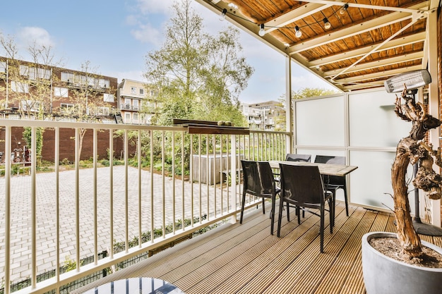 Narrow balcony with chair and door