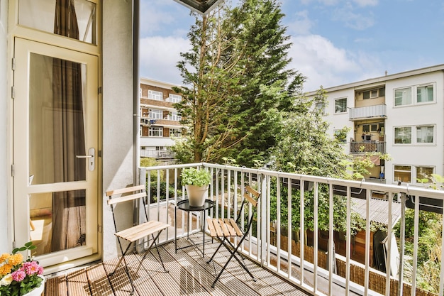 Narrow balcony with chair and door