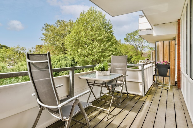 Narrow balcony with chair and door