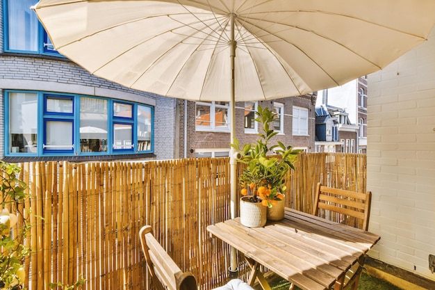 Narrow balcony with chair and door