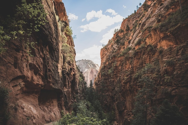 Narrow gorge canyon with sky