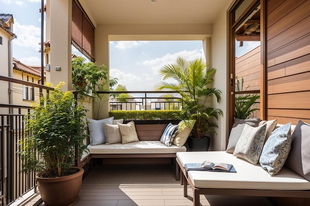 Narrow sitting area in balcony