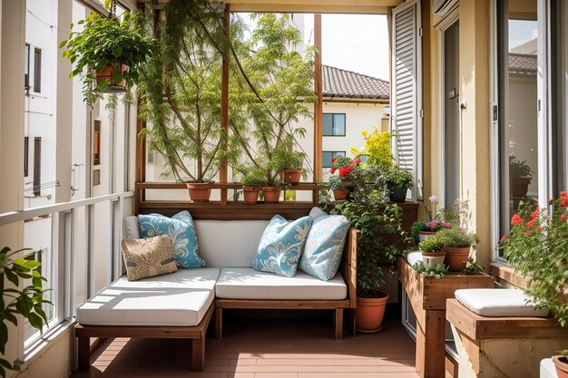 Narrow sitting area in balcony