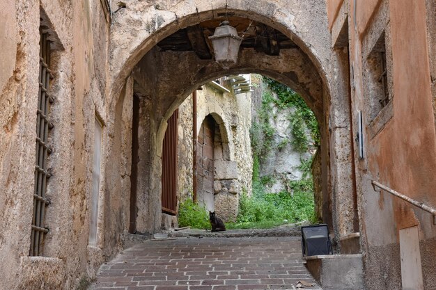 A narrow street in Arpino a small village in the province of Frosinone Italy