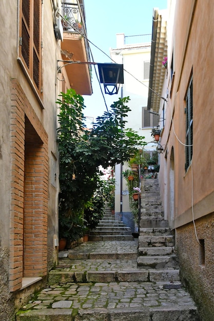 A narrow street of monte san biagio a medieval village in the mountains of lazio italy