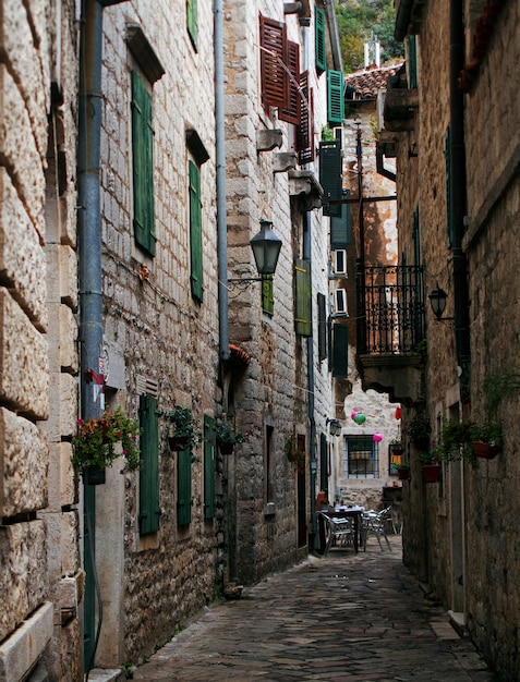 Narrow street in the old town of Kotor which is protected by UNESCO