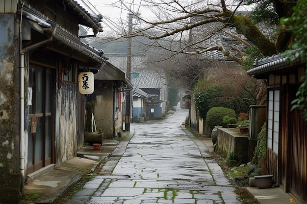 Photo a narrow street with a sign on the side of it