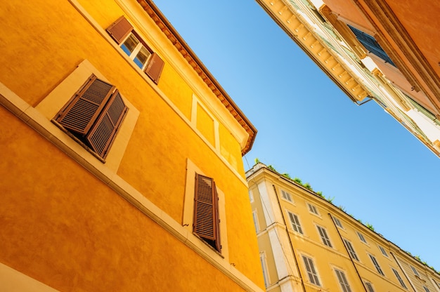 Narrow streets with old mediaval residential buildings in rome italy