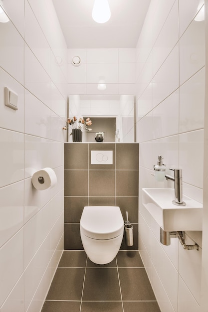 Narrow toilet room with minimalist design