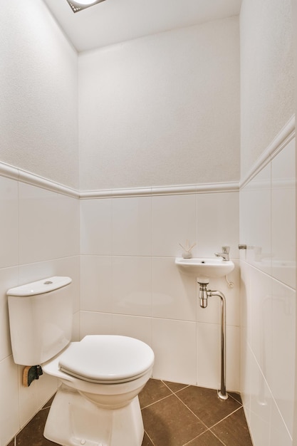 Narrow toilet room with minimalist design