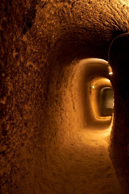 Narrow tunnel passage in the rock close up