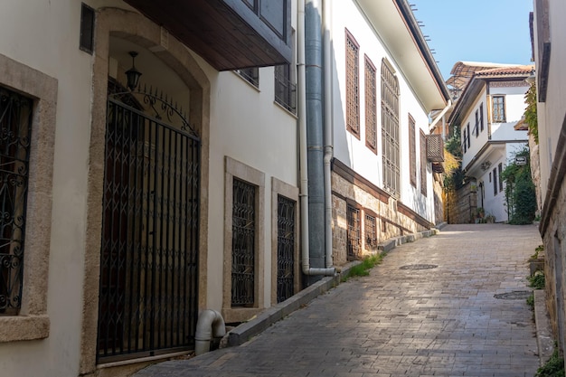 Narrow winding streets of Kaleici historical city center of Antalya Turkey