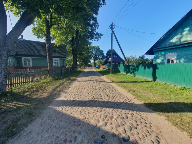 Photo a narrowed side street in a small town with huge oaks growing on the side of the road