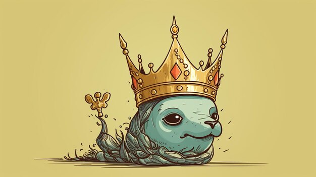 Photo a narwhal illustration with tiny kings crown background